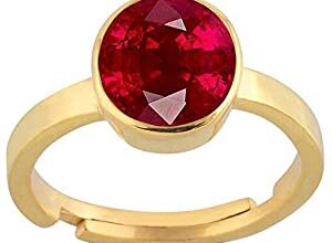 Anuj Sales 10.25 Ratti Natural Ruby Manik Loose Gemstone Gold Plated Birthstone Astrology Rashi Ratan Adjustable Ring for Men & Women