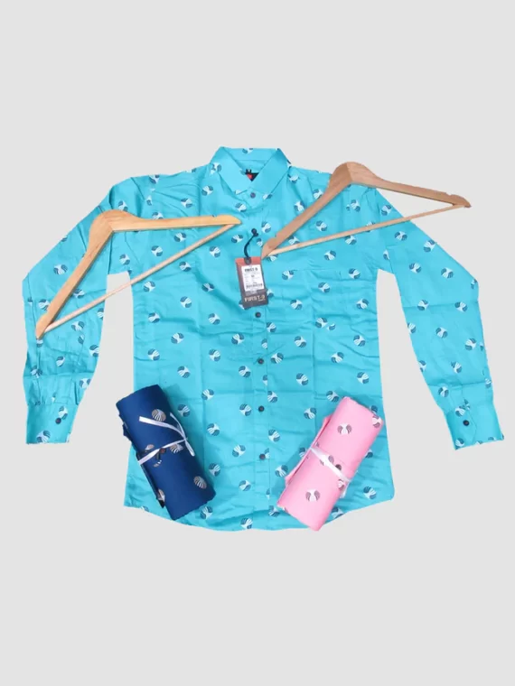 Men's Heavy Cotton Twill Printed Blue Full Sleeve Shirt
