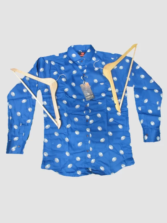 Men's Heavy Cotton Twill Printed Blue Full Sleeve Shirt