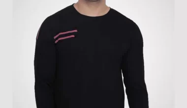 Men's Cotton Spandex Solid Black Full Sleeve T-shirt