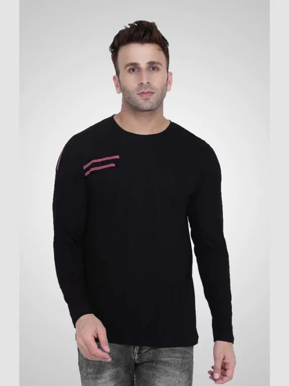 Men's Cotton Spandex Solid Black Full Sleeve T-shirt
