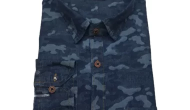 Foxin Men's Denim Printed Full Sleeve Dark Blue Casual Shirt